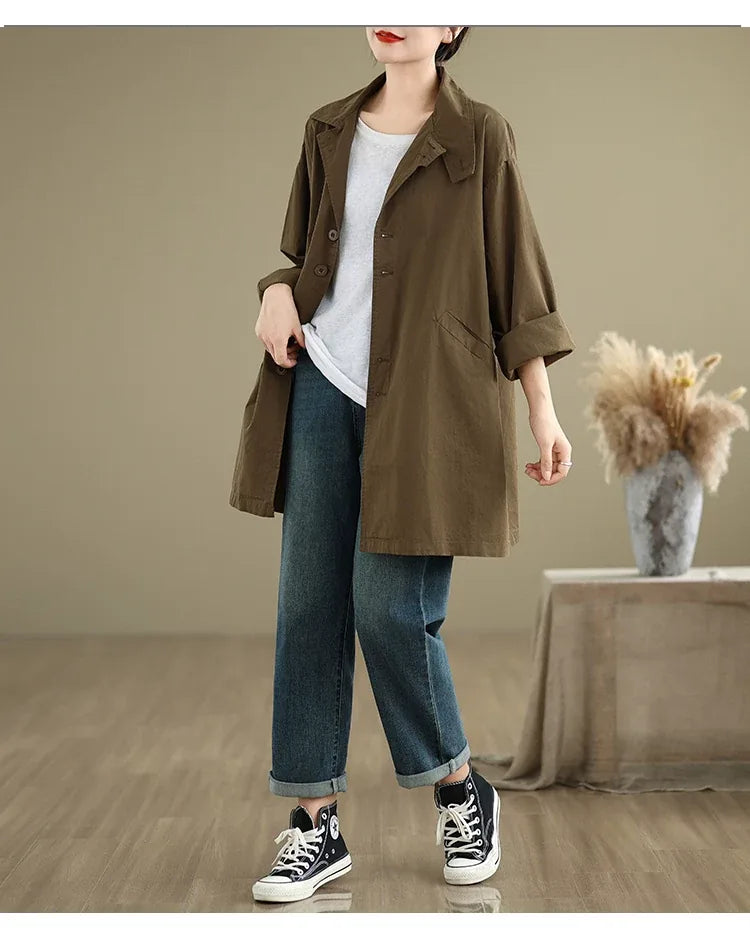 Relaxed Fit Trench Style Jacket with Slanted Pockets