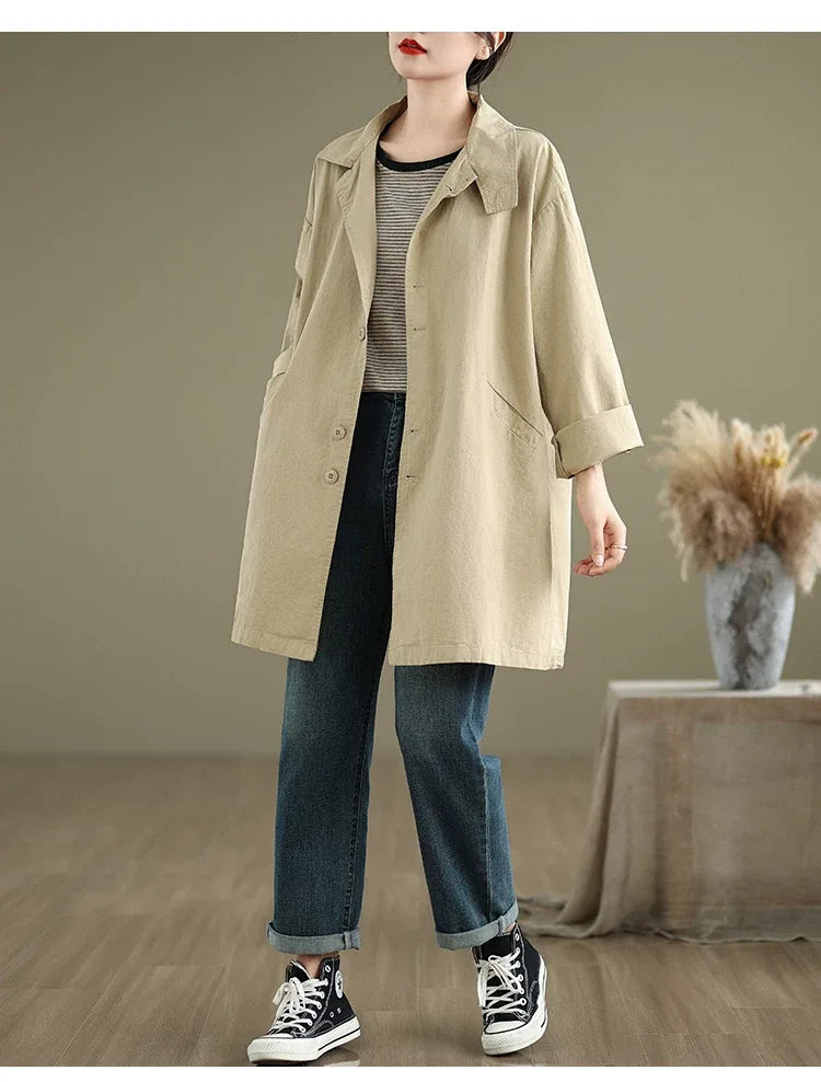 Relaxed Fit Trench Style Jacket with Slanted Pockets