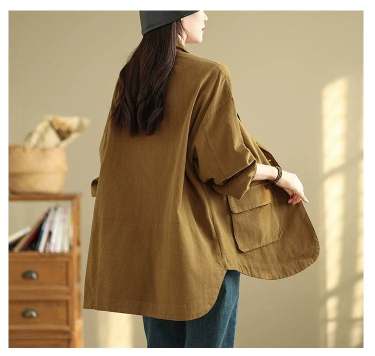 Relaxed Notched Lapel Blazer with Flap Pockets