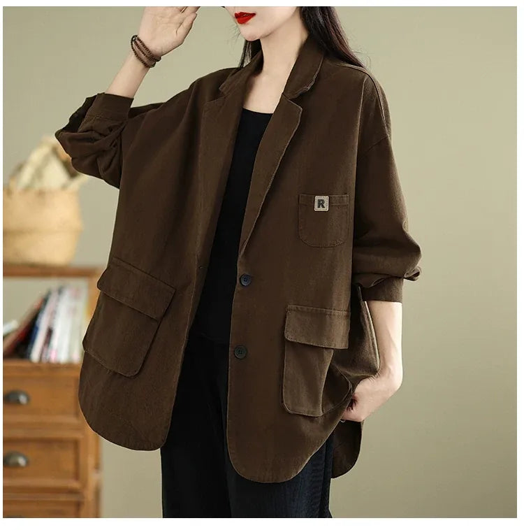 Relaxed Notched Lapel Blazer with Flap Pockets