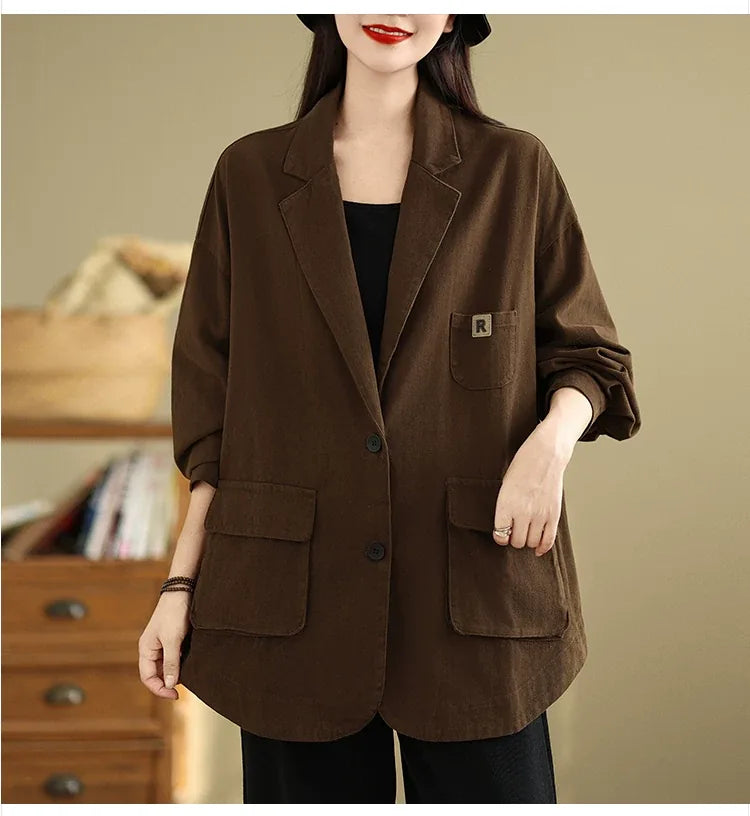 Relaxed Notched Lapel Blazer with Flap Pockets