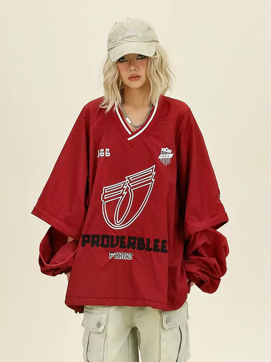 Removable Sleeve V-Neck Oversized Sweatshirt