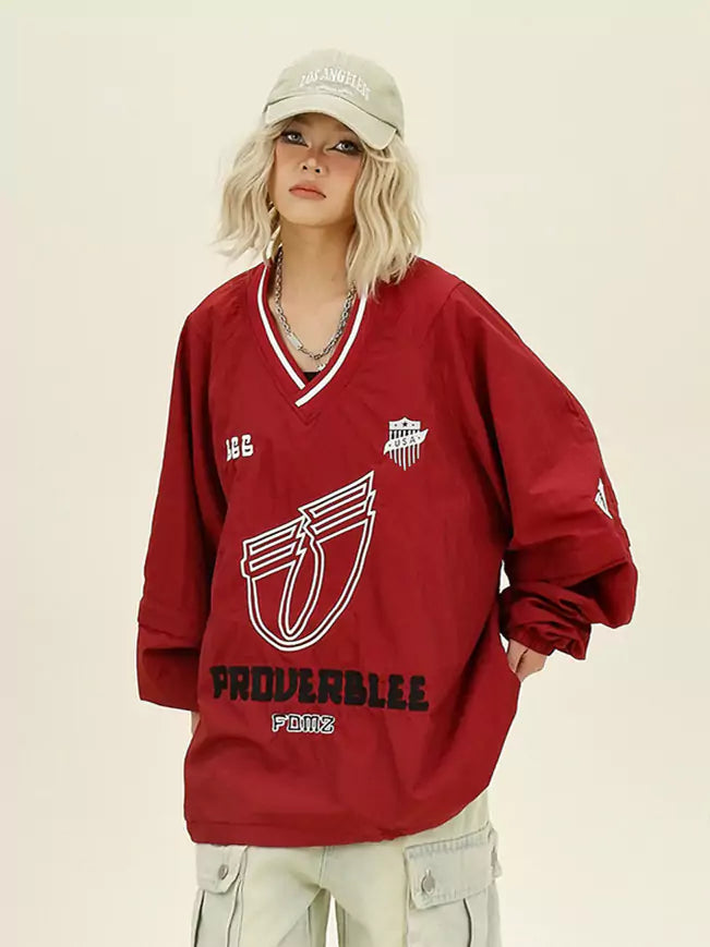 Removable Sleeve V-Neck Oversized Sweatshirt