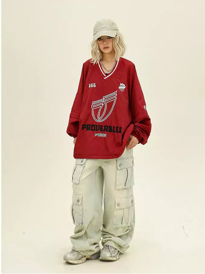 Oversized Sweatshirt mit abnehmbaren Ärmeln und V-Ausschnitt