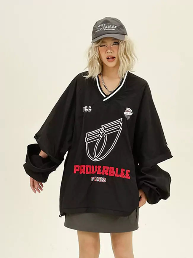 Removable Sleeve V-Neck Oversized Sweatshirt