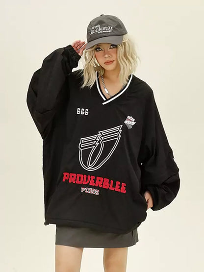 Oversized Sweatshirt mit abnehmbaren Ärmeln und V-Ausschnitt