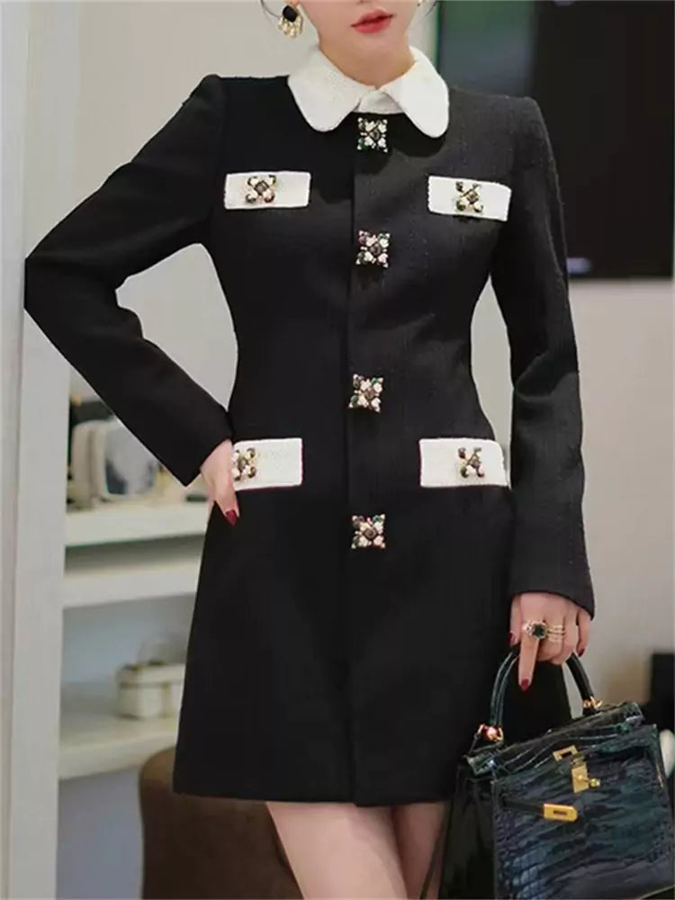 Retro-Kleid mit Knopfleiste und Farbblock-Design, tailliert