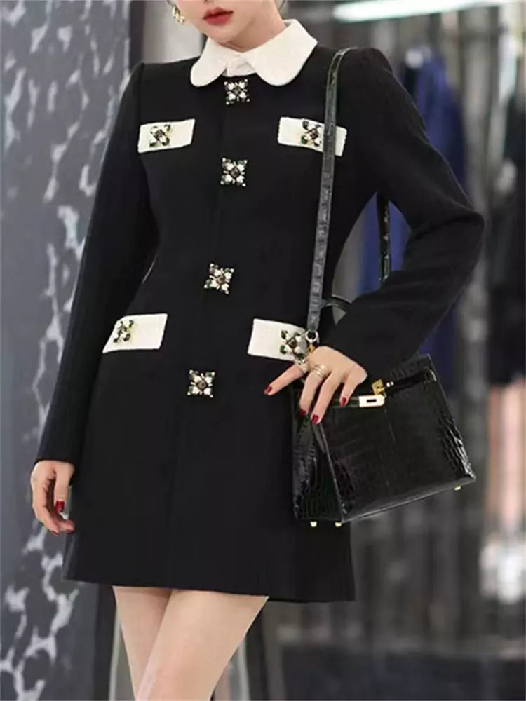 Retro-Kleid mit Knopfleiste und Farbblock-Design, tailliert