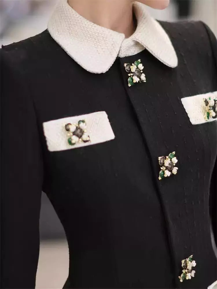 Retro-Kleid mit Knopfleiste und Farbblock-Design, tailliert