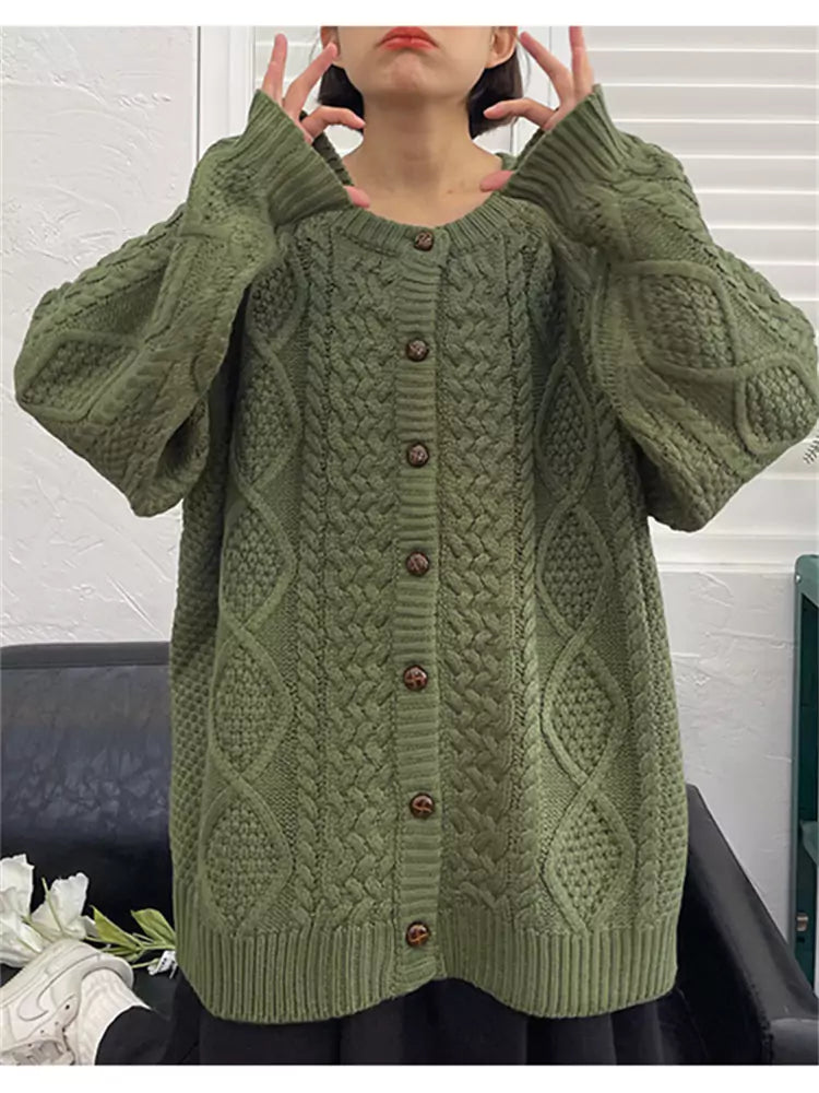 Retro-Strickjacke mit Zopfmuster, locker geschnitten