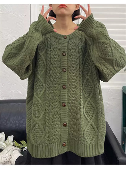 Cárdigan holgado de punto trenzado retro