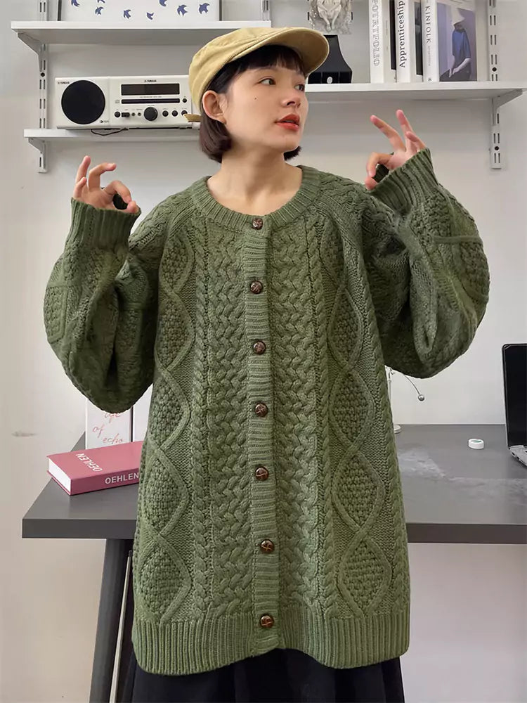 Retro-Strickjacke mit Zopfmuster, locker geschnitten