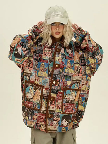 Retro-Jacke mit Intarsienkragen und lässigem Schnitt