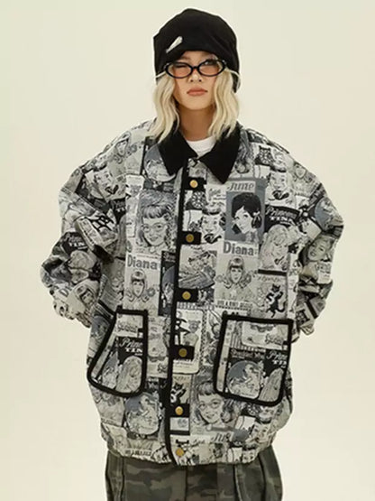 Retro-Jacke mit Intarsienkragen und lässigem Schnitt