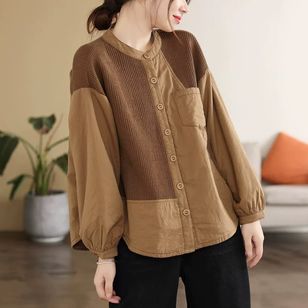 Retro Contrast Knit Panel Padded Jacket