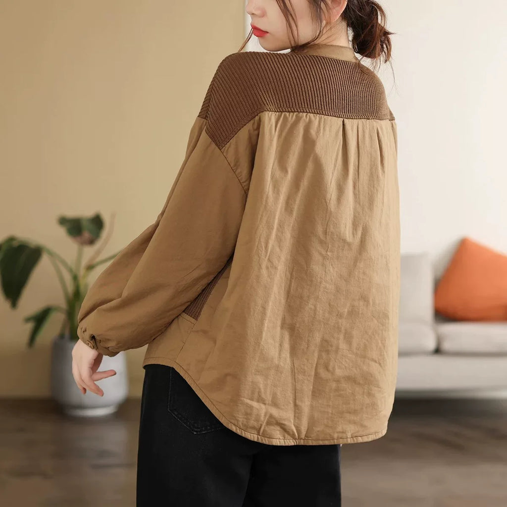 Retro Contrast Knit Panel Padded Jacket