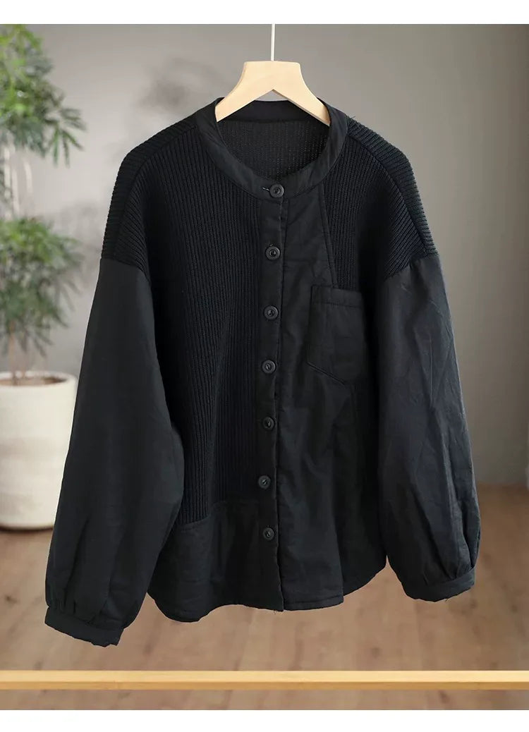 Retro Contrast Knit Panel Padded Jacket