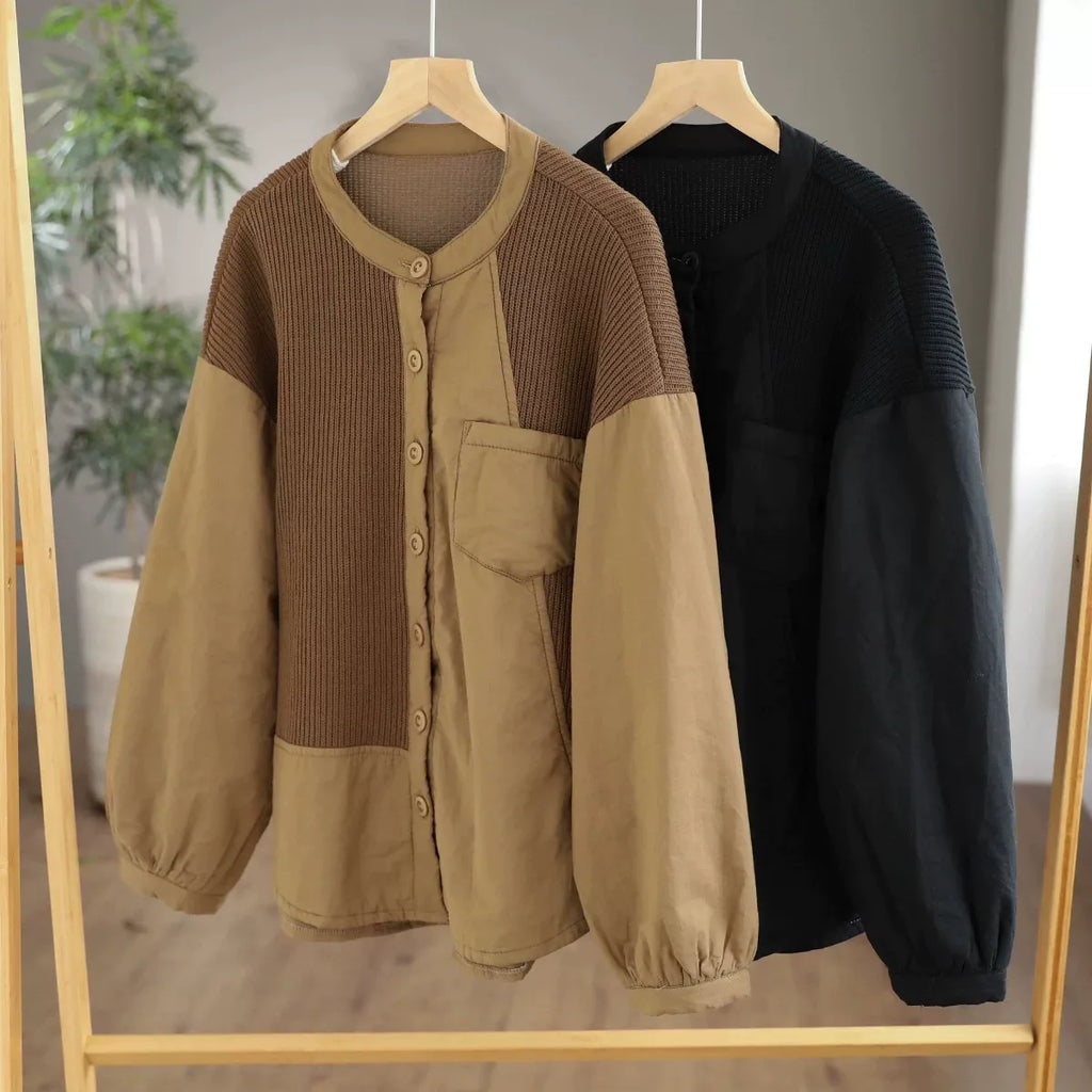 Retro Contrast Knit Panel Padded Jacket