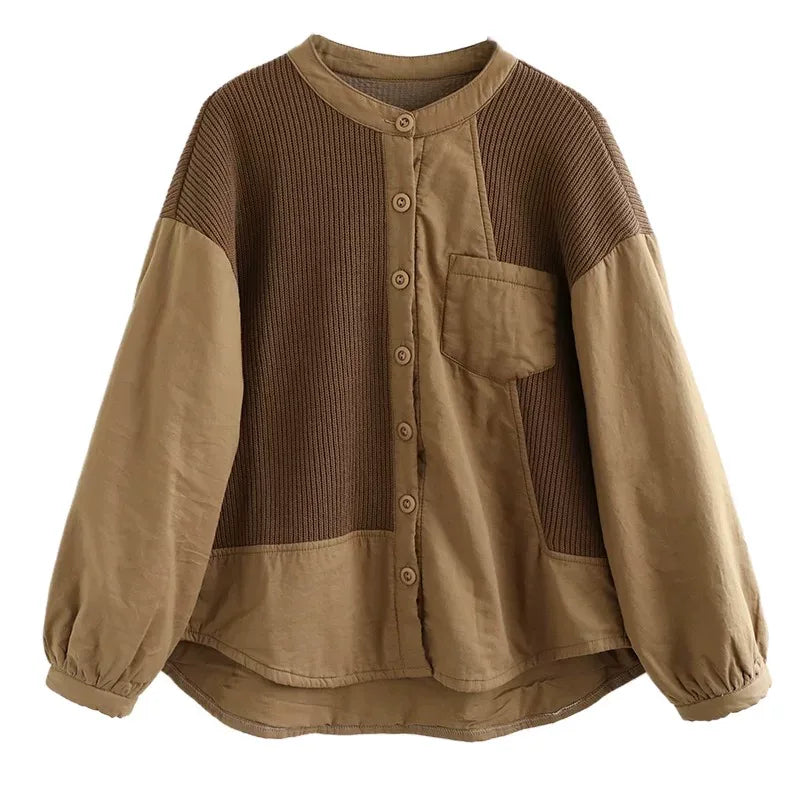 Retro Contrast Knit Panel Padded Jacket