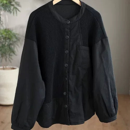 Retro Contrast Knit Panel Padded Jacket
