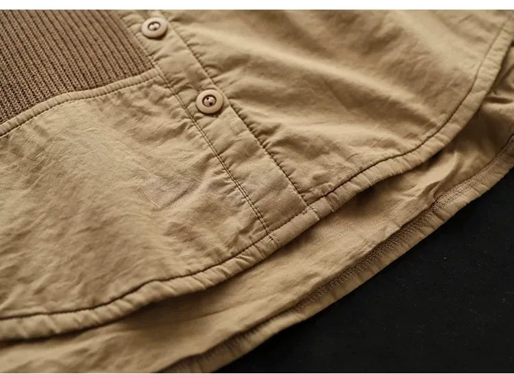 Retro Contrast Knit Panel Padded Jacket