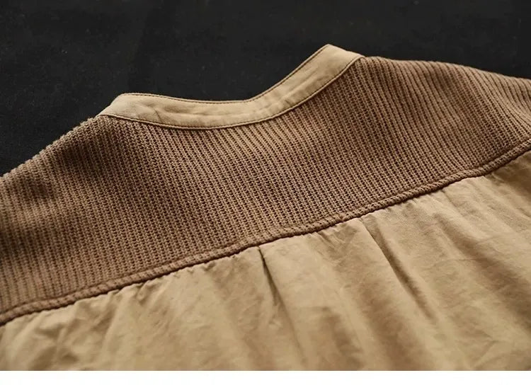 Retro Contrast Knit Panel Padded Jacket