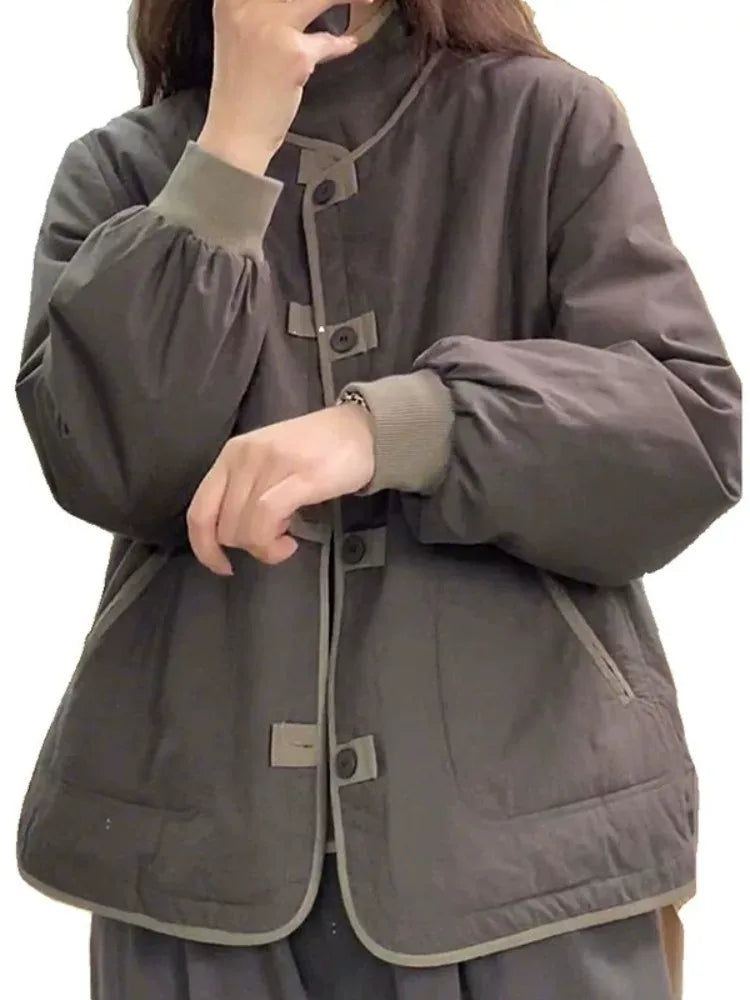 Retro Contrast Piping Patch Pocket Padded Jacket