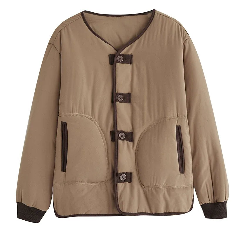 Retro Contrast Piping Patch Pocket Padded Jacket