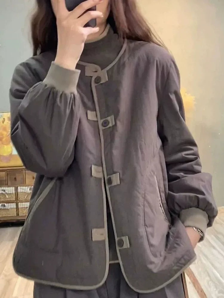 Retro Contrast Piping Patch Pocket Padded Jacket