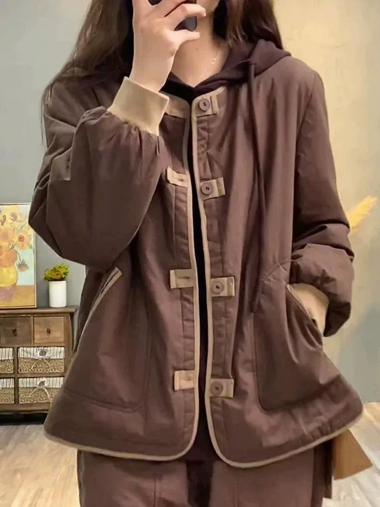 Retro Contrast Piping Patch Pocket Padded Jacket