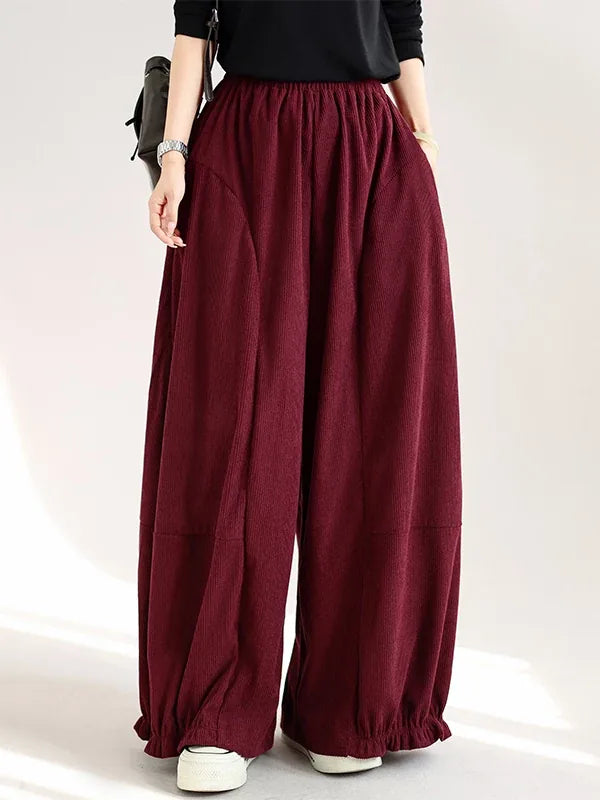 Retro Corduroy Balloon-Leg Pants Elastic Waist