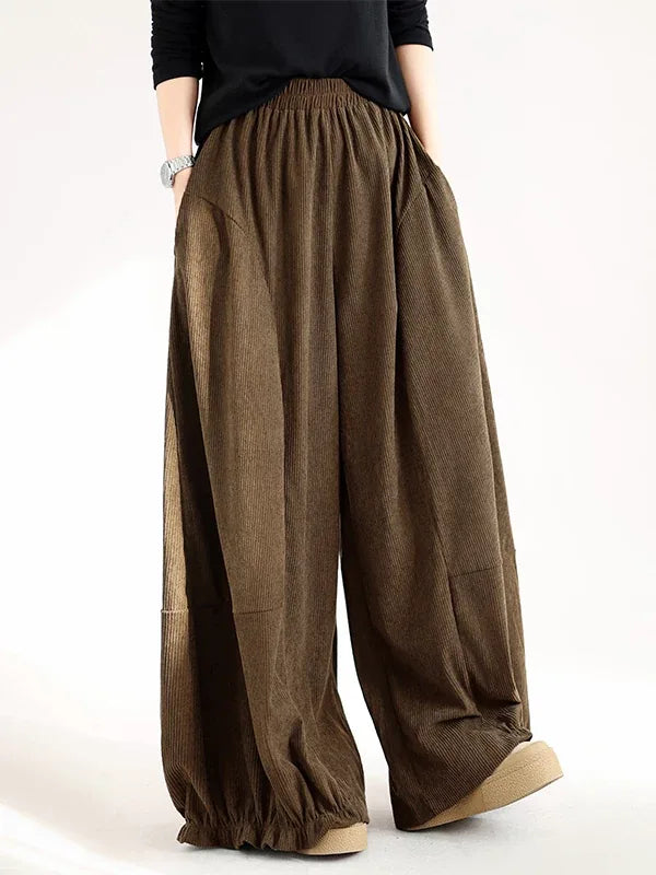 Retro Corduroy Balloon-Leg Pants Elastic Waist
