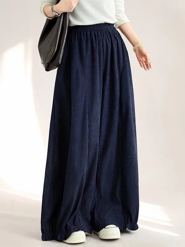Retro Corduroy Balloon-Leg Pants Elastic Waist