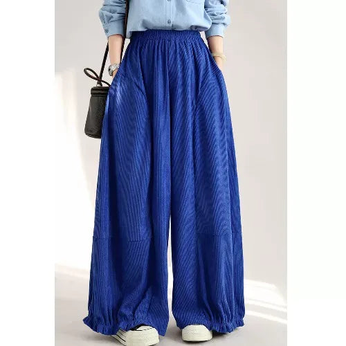 Retro Corduroy Balloon-Leg Pants Elastic Waist