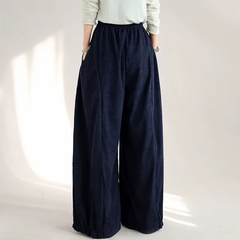 Retro Corduroy Balloon-Leg Pants Elastic Waist