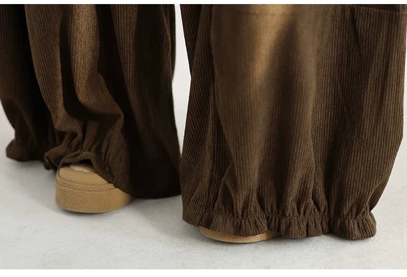 Retro Corduroy Balloon-Leg Pants Elastic Waist
