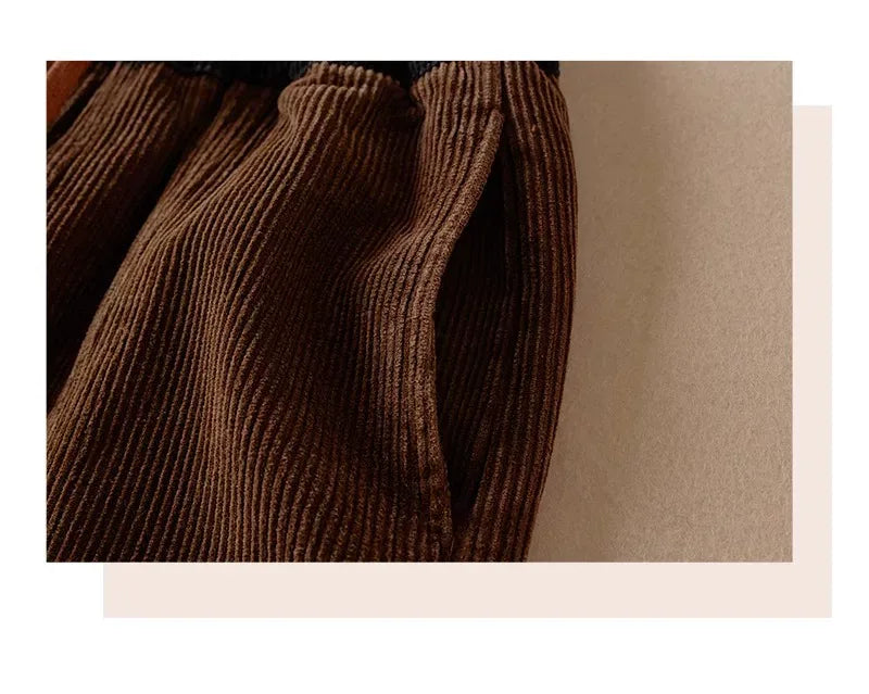 Retro Corduroy Balloon-Leg Pants Fleece-Lined Drawstring Waist