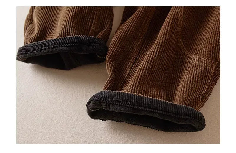 Retro Corduroy Balloon-Leg Pants Fleece-Lined Drawstring Waist
