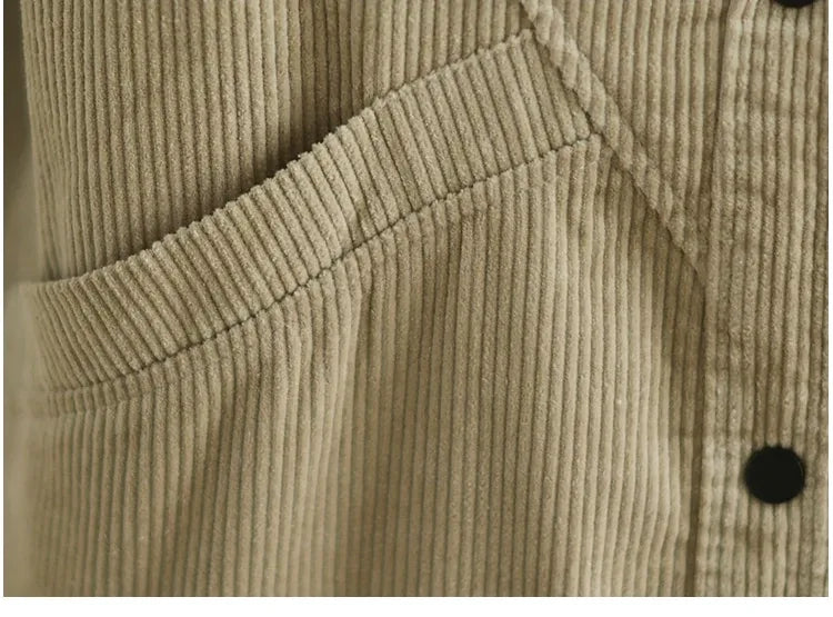 Retro Corduroy Stand Collar Vest with Patch Pockets