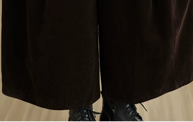 Retro Corduroy Texture Elastic Waist Wide Leg Pants