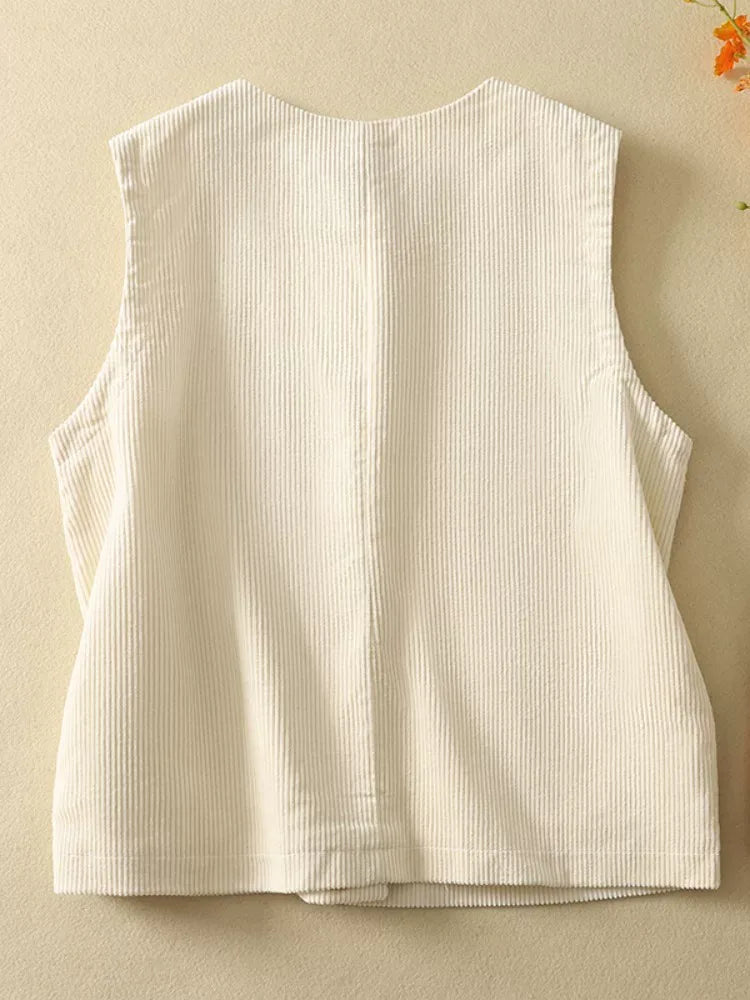 Retro Cotton Corduroy Vest with Patch Pockets