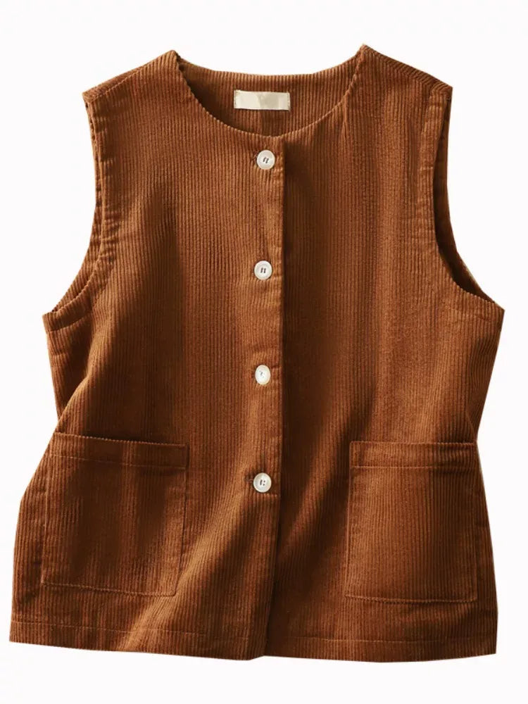 Retro Cotton Corduroy Vest with Patch Pockets