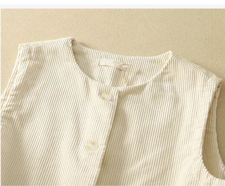 Retro Cotton Corduroy Vest with Patch Pockets