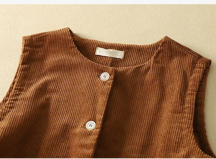 Retro Cotton Corduroy Vest with Patch Pockets