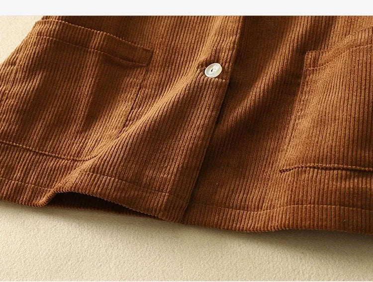 Retro Cotton Corduroy Vest with Patch Pockets
