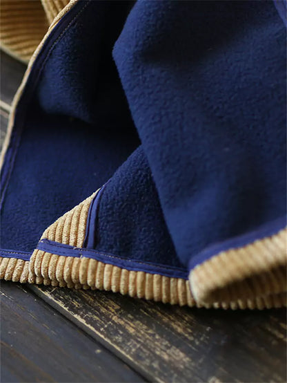 Damen-Pinker Retro-Mantel aus Baumwoll-Leinen-Cord mit Steppung und chinesischen Knotenknöpfen