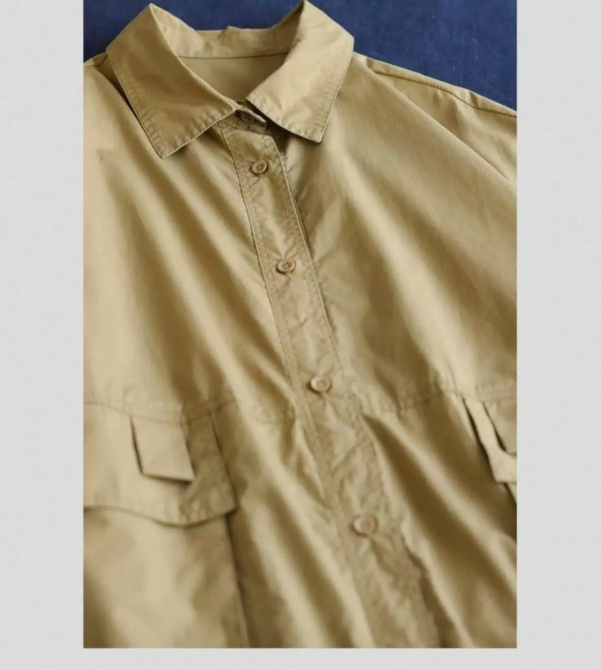 Retro Cotton Shirt Collar Midi Coat with Patch Pockets
