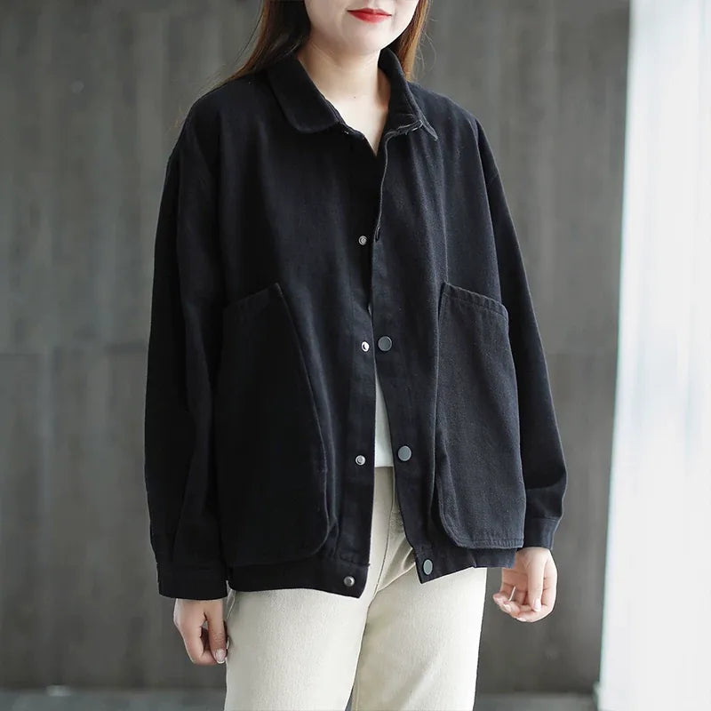 Retro Cotton Utility Jacket with Large Patch Pockets