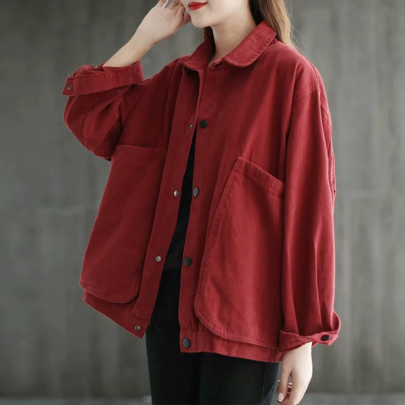 Retro Cotton Utility Jacket with Large Patch Pockets