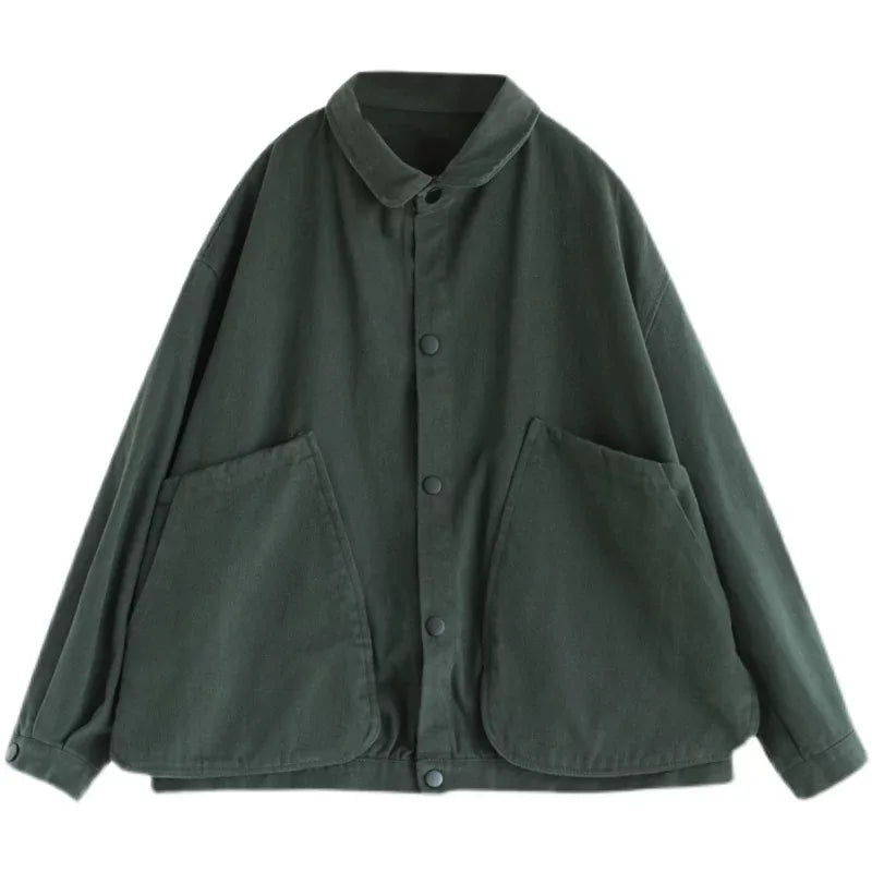Retro Cotton Utility Jacket with Large Patch Pockets